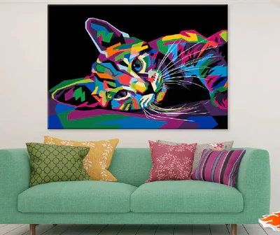 Colorful Cat Sleeping Abstract Design Print 100% Australian Made