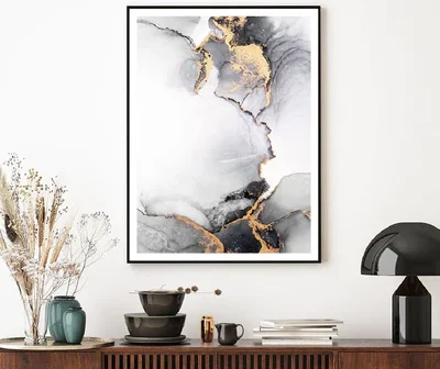 Grey Black & Gold Abstract Design Home Decor Premium Quality Poster Print Choose Your Sizes