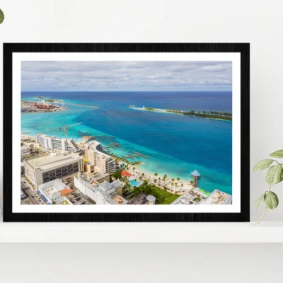 Port Of Nassau Bahamas Cityscape Glass Framed Wall Art, Ready to Hang Quality Print