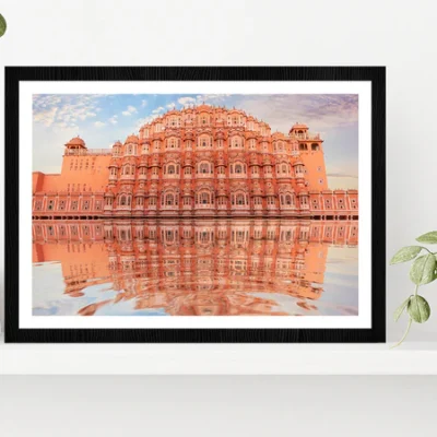 Hawa Mahal & Its Reflection Water Glass Framed Wall Art, Ready to Hang Quality Print