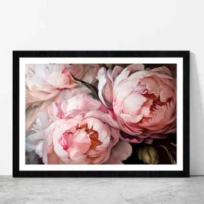 Pink Peony Flowers Bouquet Glass Framed Wall Art, Ready to Hang Quality Print