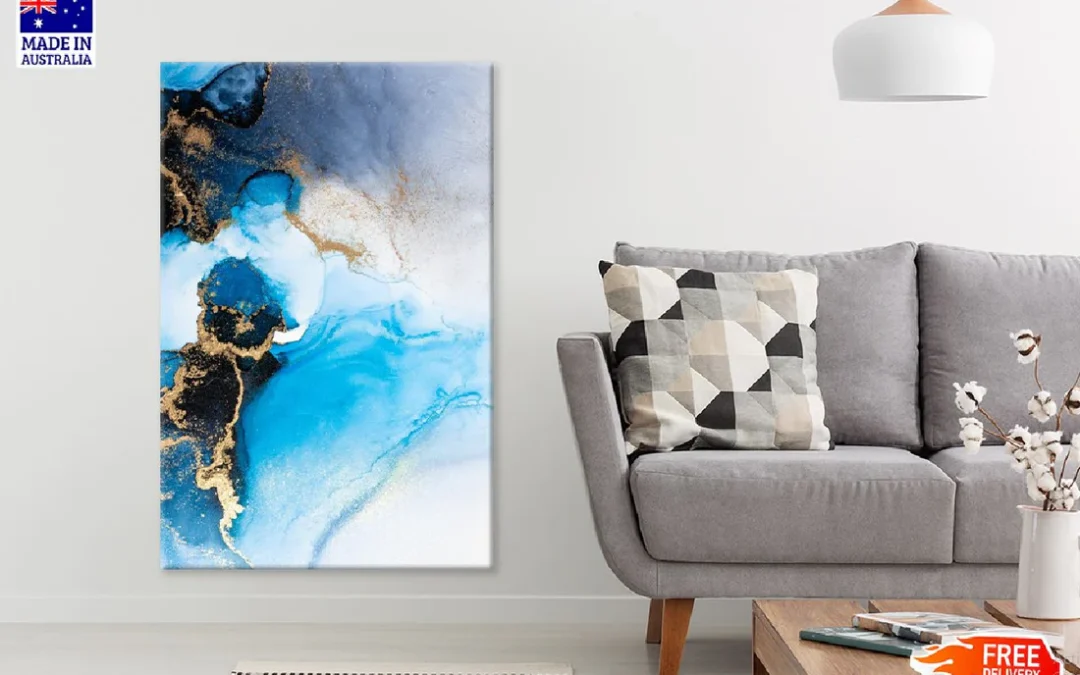 Blue Black & Gold Abstract Design Print 100% Australian Made