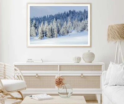 Snow Covered Pine Trees Hill View Photograph Home Decor Premium Quality Poster Print Choose Your Sizes