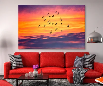 Birds Flying into Sunset Sky Wall Art Decor 100% Australian Made