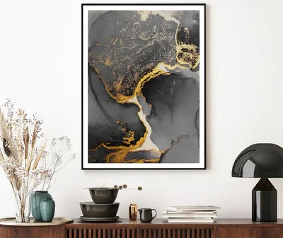 Dark Gold Splash & Black Abstract Design Home Decor Premium Quality Poster Print Choose Your Sizes