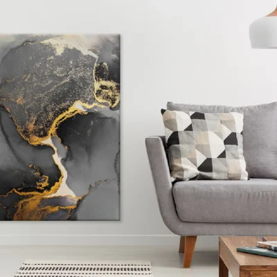 Dark Gold Splash & Black Abstract Design Print 100% Australian Made