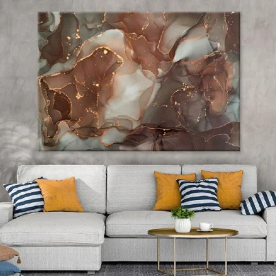 Grey Brown & Gold Fluid Abstract Design Print 100% Australian Made