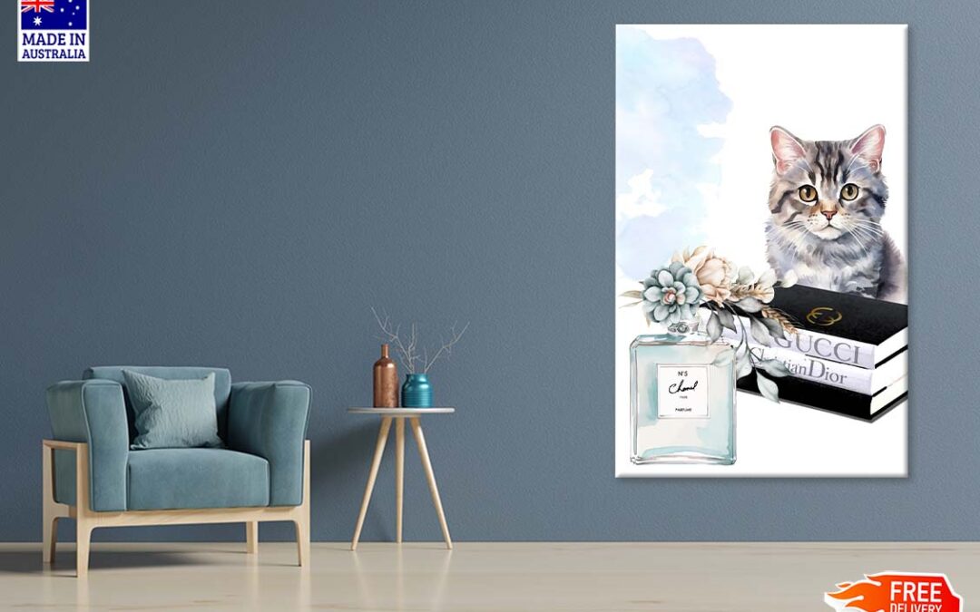 Fashion Perfume with Cat and Book Set Print 100% Australian Made