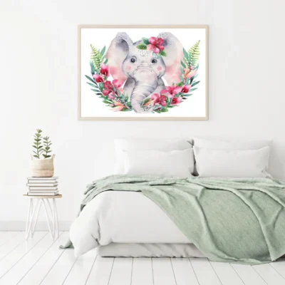 Elephant & Flowers Watercolor Home Decor Premium Quality Poster Print Choose Your Sizes