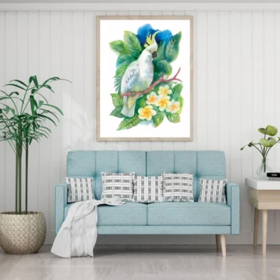 Parrot & Flowers Watercolor Paint Home Decor Premium Quality Poster Print Choose Your Sizes