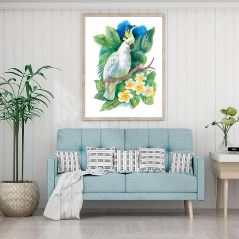 Parrot & Flowers Watercolor Paint Home Decor Premium Quality Poster Print Choose Your Sizes