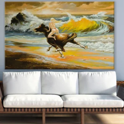 Girl & Horse Running on Beach Art Print 100% Australian Made