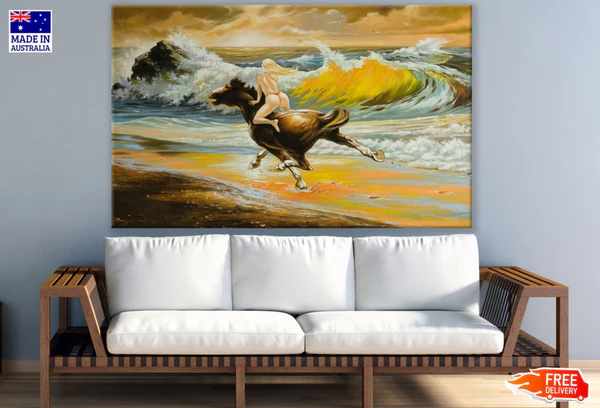 Girl & Horse Running on Beach Art Print 100% Australian Made