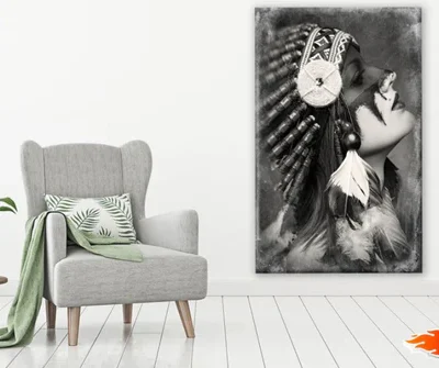 Girl with Feather Headdress B&W Photograph Print 100% Australian Made