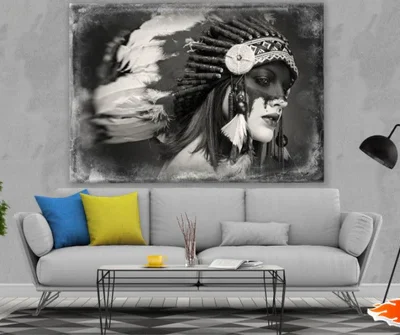 Girl with Feather Headdress B&W Photograph Print 100% Australian Made