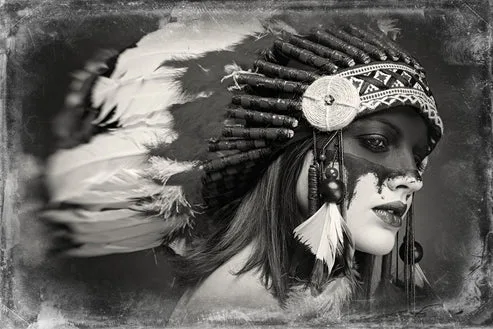 Girl with Feather Headdress B&W Photograph Print 100% Australian Made - Image 2