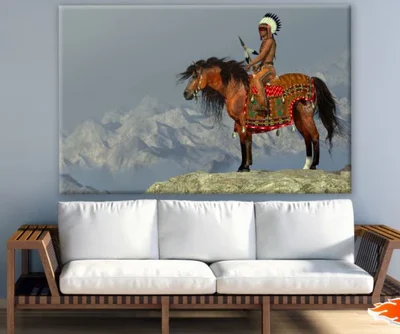Man on Horse with Feather Headdress Photograph Print 100% Australian Made