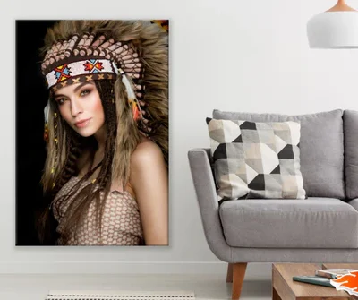 Indian Girl with Feather Headdress Photograph Print 100% Australian Made