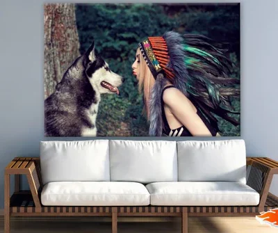 Wolf & Girl with Feather Headdress Photograph Print 100% Australian Made