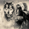 Wolves & Indian Man B&W Drawing Home Decor Premium Quality Poster Print Choose Your Sizes - Image 2