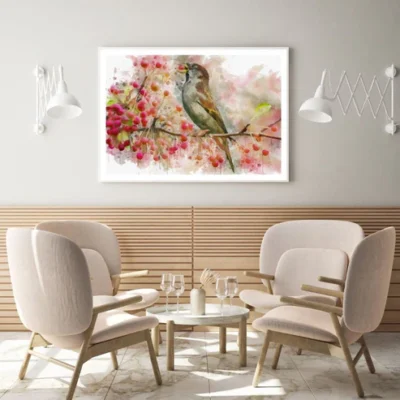 Bird on Flower Tree Watercolor Home Decor Premium Quality Poster Print Choose Your Sizes