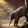Elephants in Water Stream View Print 100% Australian Made - Image 2