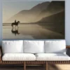 Boy on Horse Near Misty Lake View Print 100% Australian Made
