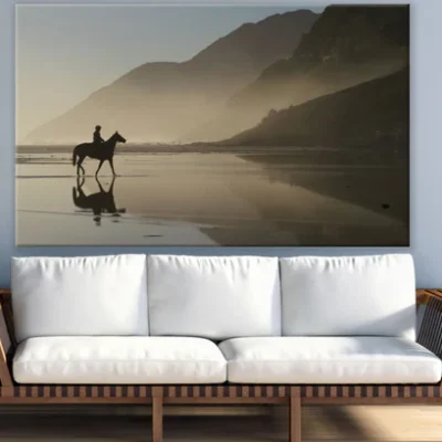 Boy on Horse Near Misty Lake View Print 100% Australian Made