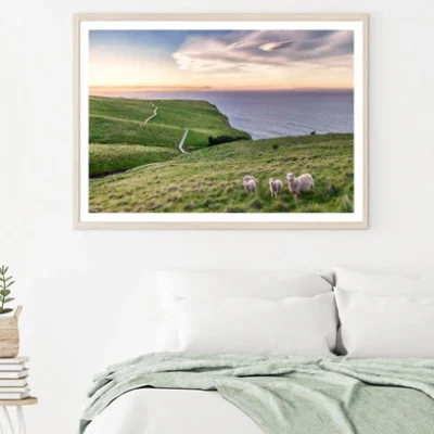Sheeps on Meadow View Photograph Home Decor Premium Quality Poster Print Choose Your Sizes