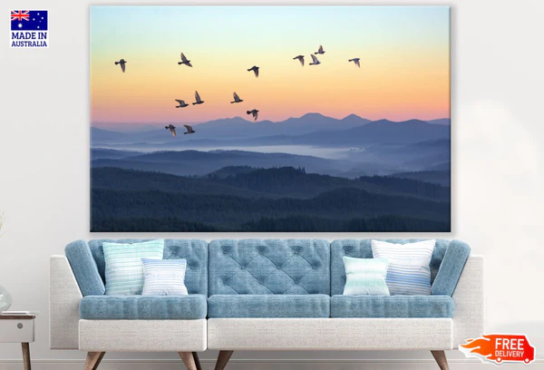 Bird Flying Over Mountains Sunset Print 100% Australian Made