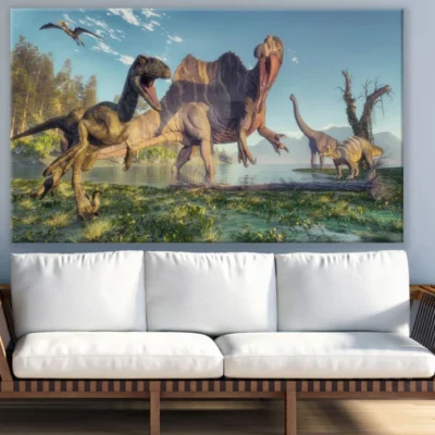 Dinosaurs in Forest Digital Paint Print 100% Australian Made