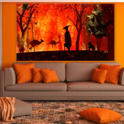 Kangaroos & Koala Stuck in Fire Print 100% Australian Made