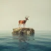Deer on a Rock in Lake Home Decor Premium Quality Poster Print Choose Your Sizes - Image 2