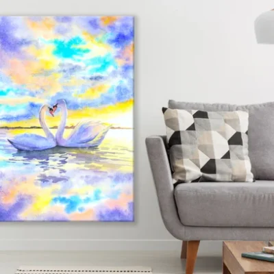 Swans Pair Watercolor Painting Print 100% Au