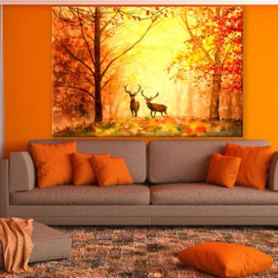 Deers in Forest Oil Painting Print 100% Australian Made