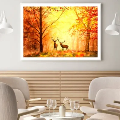 Deers in Forest Oil Painting Home Decor Premium Quality Poster Print Choose Your Sizes