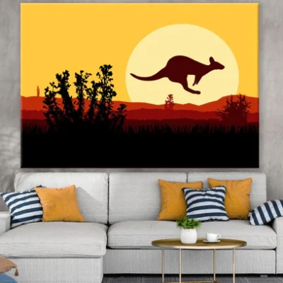 Kangaroo at Sunset Vector Art Print 100% Australian Made