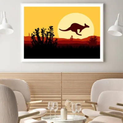 Kangaroo at Sunset Vector Art Home Decor Premium Quality Poster Print Choose Your Sizes