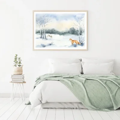 Fox & Rabbit in Forest Painting Home Decor Premium Quality Poster Print Choose Your Sizes