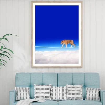 Tiger on a Rope Sky View Photograph Home Decor Premium Quality Poster Print Choose Your Sizes