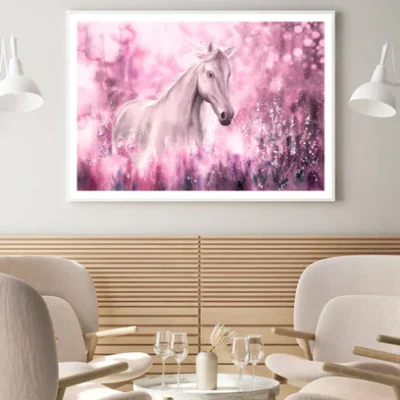 White Horse & Pink Flowers Art Home Decor Premium Quality Poster Print Choose Your Sizes