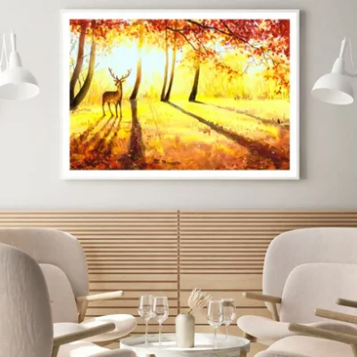 Deer in Forest Oil Painting Home Decor Premium Quality Poster Print Choose Your Sizes