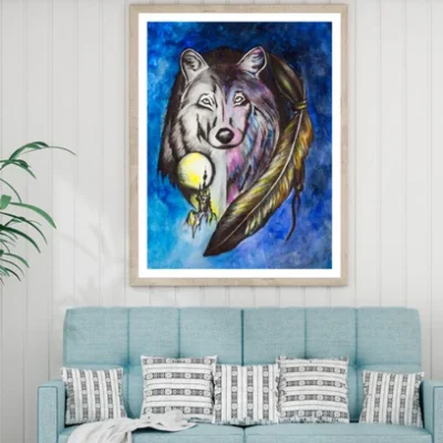 Wolf & Feather Watercolor Paint Home Decor Premium Quality Poster Print Choose Your Sizes