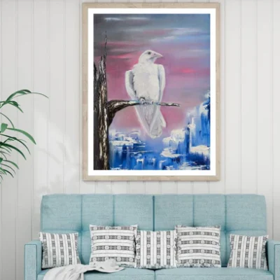 White Bird on Tree Oil Painting Home Decor Premium Quality Poster Print Choose Your Sizes