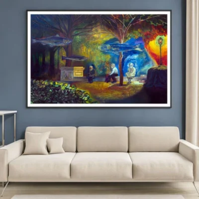 Fish & People on Street Oil Painting Home Decor Premium Quality Poster Print Choose Your Sizes