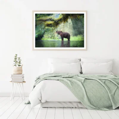 Elephant Near River Photograph Home Decor Premium Quality Poster Print Choose Your Sizes