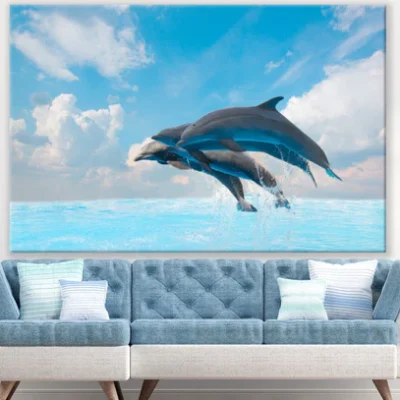 Dolphins Leaping Out from Sea Paint Print 100% Australian Made