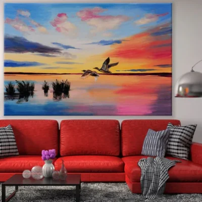 Bird & Sunset Sky Oil Painting Print 100% Australian Made