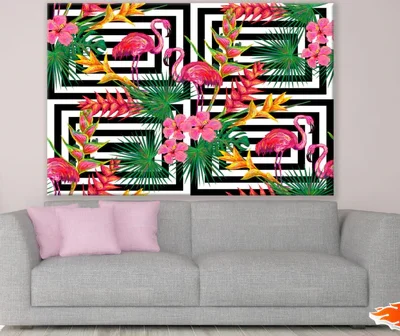Flamingo Birds & Flowers Vector Print 100% Australian Made