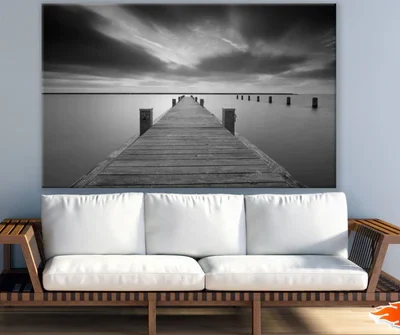 Wooden Pier Over Sea B&W View Print 100% Australian Made